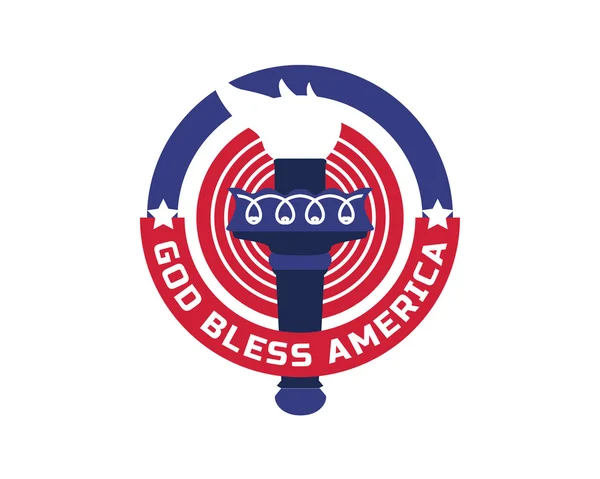 Logo del moderno giorno dell'indipendenza americana - Dio benedica l'America Freedom Torch Badge — Vettoriale Stock