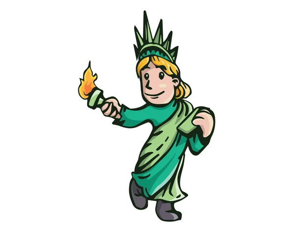 Amerikai Szabadság szobor karikatúra - látogatás New York-i turisztikai — Stock Vector