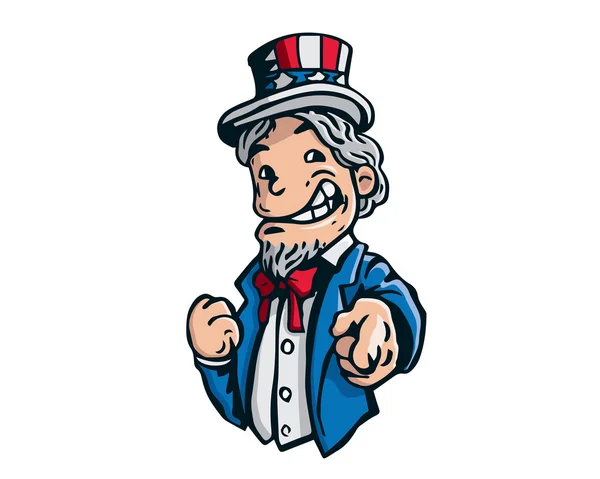 Uncle Sam amerikai hazafias karikatúra - szeretnénk jelentenek a függetlenség napja — Stock Vector