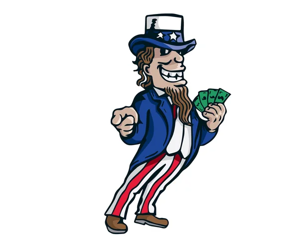 Oncle Sam Caricature patriotique américaine - La politique monétaire à bord — Image vectorielle