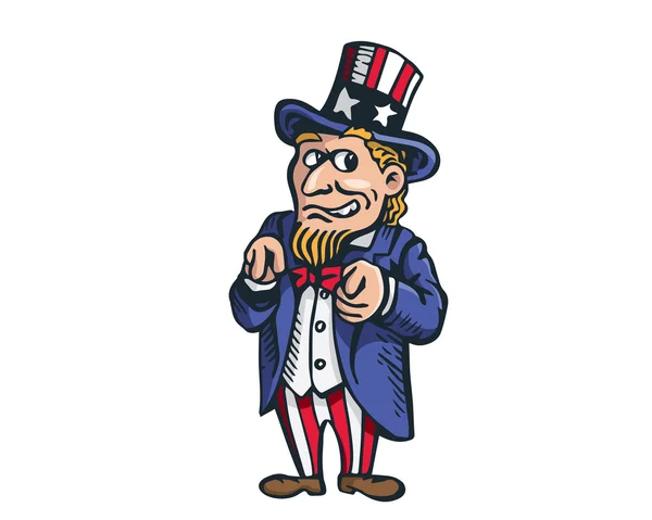 Uncle Sam amerikai hazafias karikatúra - választási nap a mai — Stock Vector