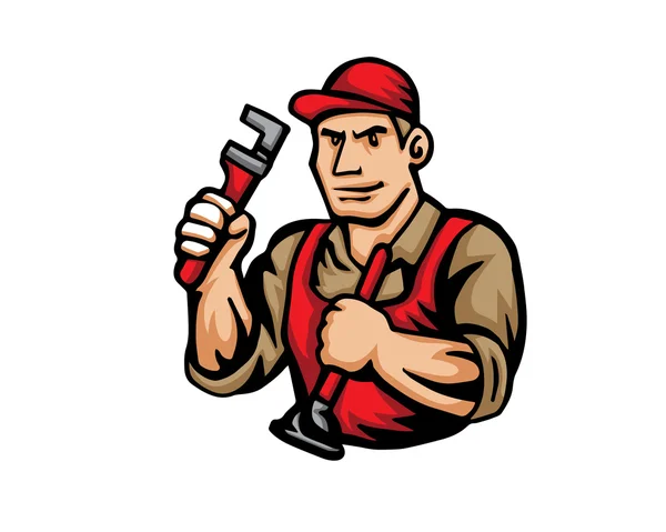 Modern Occupation People Cartoon Logo - Plumber — Stock Vector