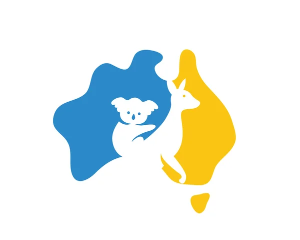Logo dell'Australia moderna - Mappa dell'Australia che mostra una visione di canguro e Koala — Vettoriale Stock