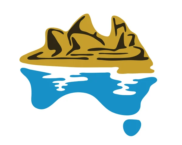 Logo de Australia Moderna - Australia Mapa que muestra la silueta de la Ópera de Sídney alrededor de arena y agua de mar — Vector de stock