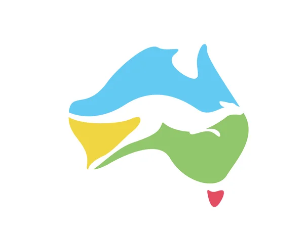Logotipo moderno da Austrália - Mapa colorido da Austrália com silhueta canguru e símbolo de amor — Vetor de Stock