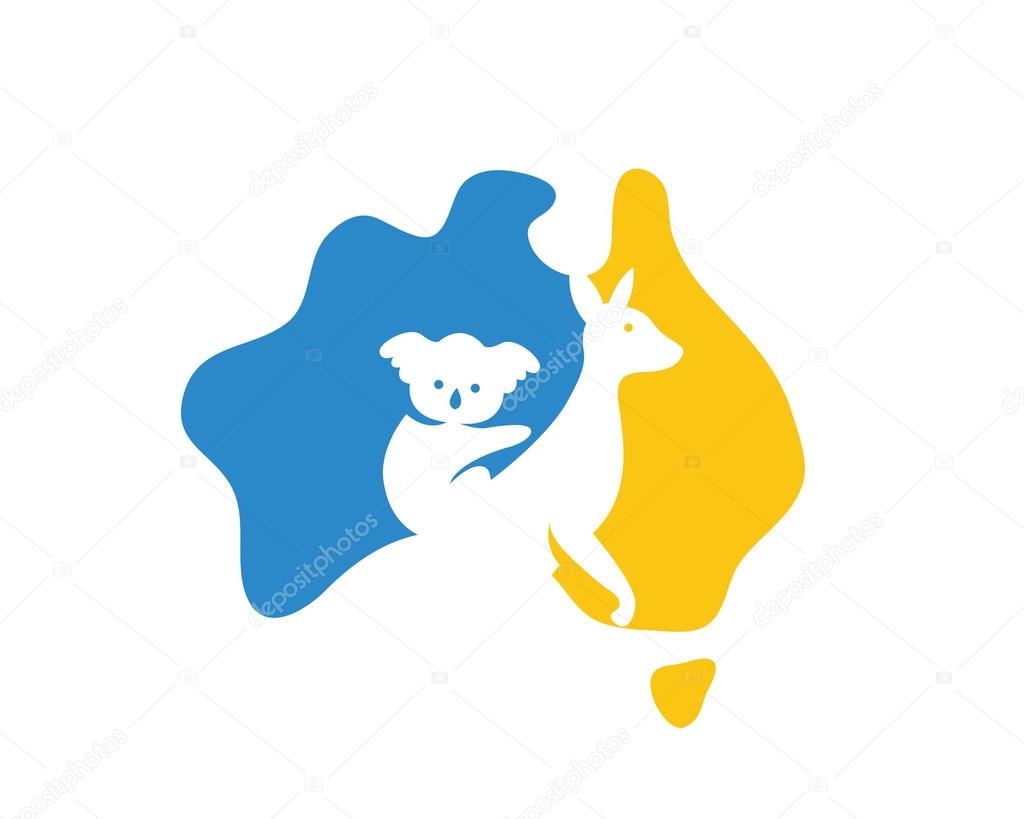 Australia Map Showing A Visual Of Kangaroo and Koala Modern Logo