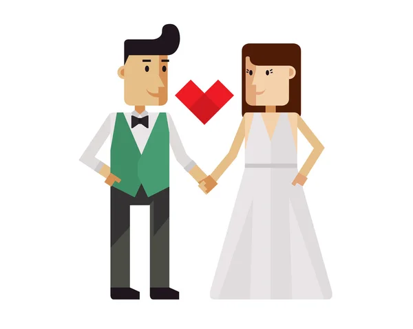 Isolato matrimonio coppia personaggio - Giovani sposi felici — Vettoriale Stock
