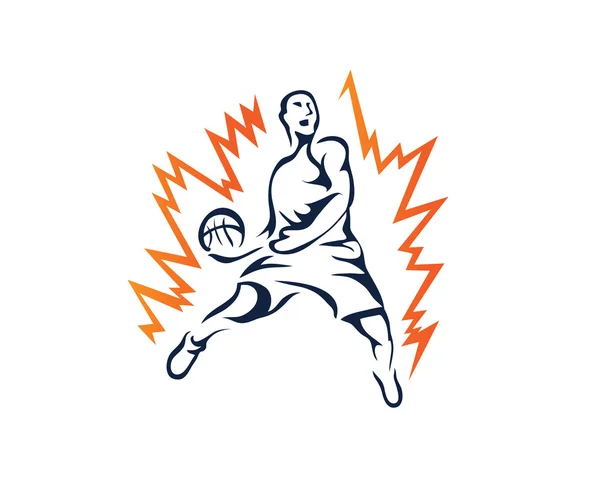 Logo moderno giocatore di pallacanestro professionista in azione - Flying Power Dunk — Vettoriale Stock