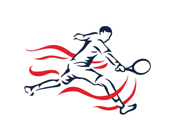 Joueur de tennis moderne en action Logo - Sur le feu Retour Main Jouer — Image vectorielle