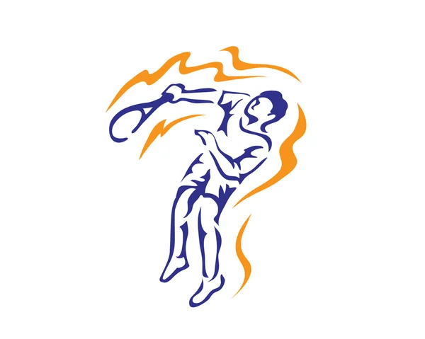 Moderner Tennisspieler im Action-Logo - leidenschaftlicher aggressiver Smash — Stockvektor
