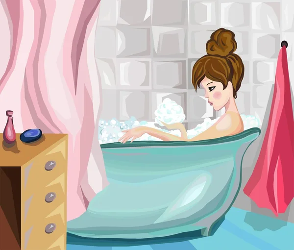 Молодая девушка в ванной — стоковый вектор