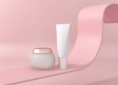 Kozmetik krem, losyon, güzellik ürünü, cilt bakımı, kozmetik, kaplıca, kozmetik, ambalaj, 3 boyutlu illüstrasyon