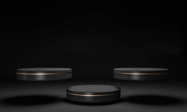 Siyah arkaplanı olan beyaz bir podyumun 3D canlandırması