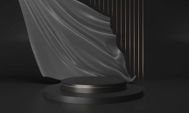 Siyah arkaplanda kaidesi olan beyaz bir podyumun 3D görüntüsü