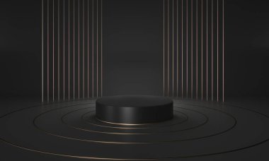 Siyah arkaplanda bir kaidesi olan 3D bir podyum çizimi