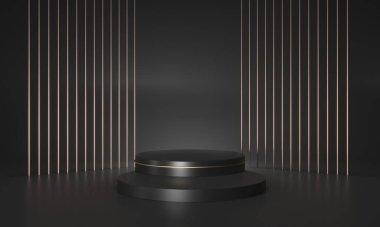 Sahne ışıkları koyu arkaplanda 3D podyum canlandırması