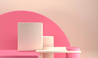 Podyumlu minimalist oda, 3D görüntüleme.