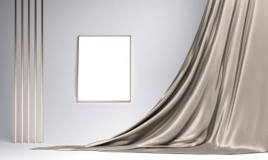 Duvarında boş ekran olan beyaz perde. 3d oluşturma.
