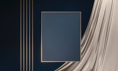 Siyah perde, beyaz perdeler ve koyu bir arka plan. 3d oluşturma.