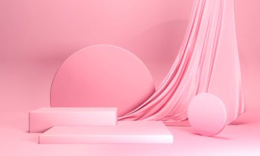 Pembe arka planlı podyum, 3D görüntüleme