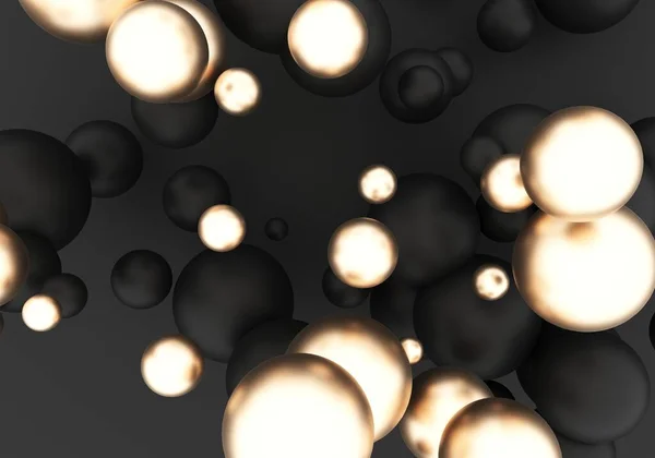 Las Perlas Negras Doradas Vuelan Espacio Matte Brillante Esfera Brillante — Foto de Stock
