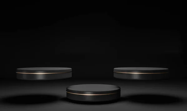 Siyah arkaplanı olan beyaz bir podyumun 3D canlandırması