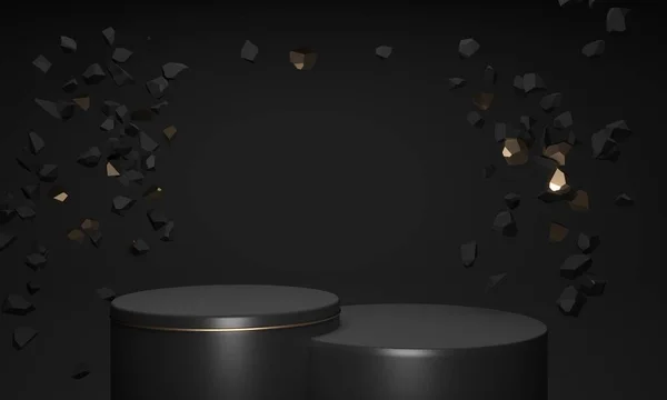 3D渲染一个底座在黑色背景上的讲台 — 图库照片