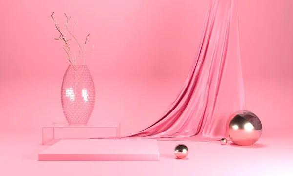 Mor arka planda pembe bir çiçek. 3d oluşturma.