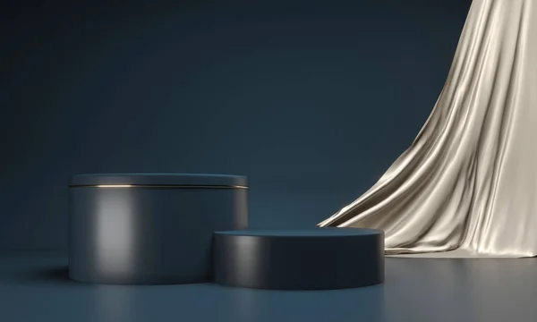 Siyah arkaplanda kaidesi olan beyaz bir podyumun 3D canlandırması.