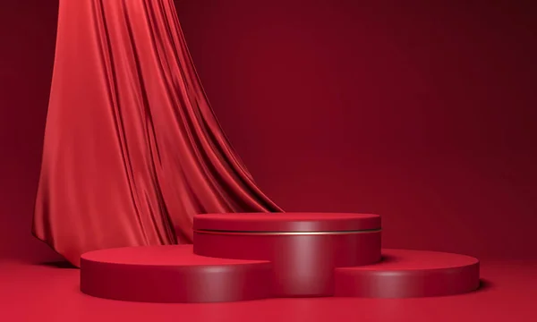 Beyaz arkaplanlı kırmızı podyumun 3d görüntülemesi
