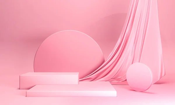 Pembe arka planlı podyum, 3D görüntüleme