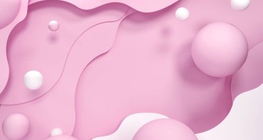 Yaz marşmelovları, sakızlı kağıt kesim şekerlemeleri. Çocuk eşyaları için parlak poster, spor markası. Podyum, reklam standı. Kopya alanı olan pembe şablon. Kağıt kesimi arkaplan 3d illüstrasyon.