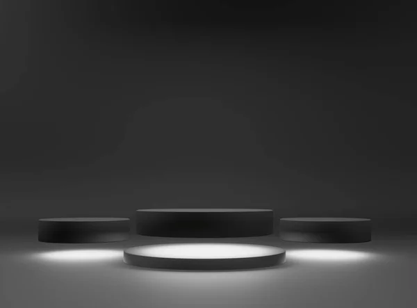 黑色的讲台 深色背景的平台 3D提供了抽象的说明 产品模型设计的空白空间 音乐会奖赏获奖者 — 图库照片