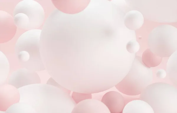 Sakız baloncukları. Dinamik zıplayan toplar ve metin için kopyalama alanı. Pembe pastel arka plan reklamı. Platform, şablon için sergi tabanı. Tatlı şekerler - 3D resimleme 