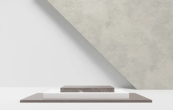 Premium podium, pedestal, stand on white background. Meditation relaxation, spa therapy and health. 3d render illustration.Stone texture slab structure.