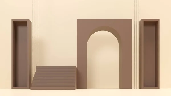 Leche Arco Chocolate Nicho Estante Ilustración Renderizado Composición Arquitectónica Minimalista —  Fotos de Stock