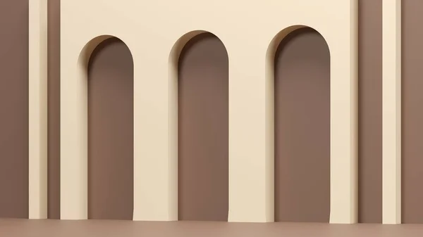 Melk Chocolade Boog Weergave Illustratie Abstracte Minimalistische Architectonische Compositie Lege — Stockfoto