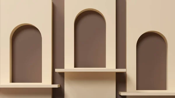 Arco Chocolate Leite Prateleira Nicho Ilustração Renderização Composição Arquitetônica Minimalista — Fotografia de Stock