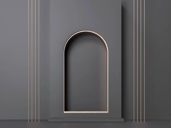 Arco Piedistallo Mensola Nicchia Sfondo Nero Scuro Illustrazione Rendering Gradini — Foto Stock
