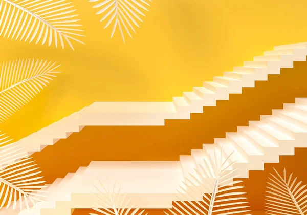 Sockel Stufen Und Regal Palmen Blätter Aktuell Saftig Darstellung Podium — Stockfoto