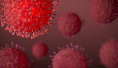 Corona virüsü - 3 boyutlu illüstrasyon. Hücre enfeksiyonlu organizma. Mikroskop altında grip, insan vücudunda bulaşıcı. Mikroplar, bakteriler H1N, Solunum hastalıkları yayılıyor. Geliştirme, aşı araştırması