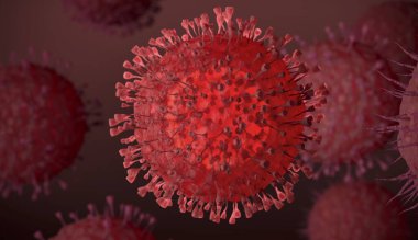 Corona virüsü - 3 boyutlu illüstrasyon. Hücre enfeksiyonlu organizma. Mikroskop altında grip, insan vücudunda bulaşıcı. Mikroplar, bakteriler H1N, Solunum hastalıkları yayılıyor. Geliştirme, aşı araştırması