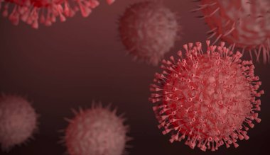 Corona virüsü - 3 boyutlu illüstrasyon. Hücre enfeksiyonlu organizma. Mikroskop altında grip, insan vücudunda bulaşıcı. Mikroplar, bakteriler H1N, Solunum hastalıkları yayılıyor. Geliştirme, aşı araştırması