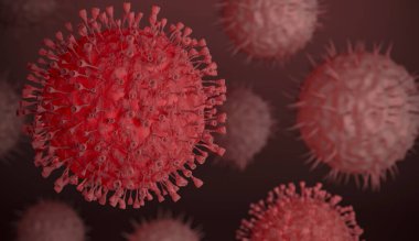 Corona virüsü - 3 boyutlu illüstrasyon. Hücre enfeksiyonlu organizma. Mikroskop altında grip, insan vücudunda bulaşıcı. Mikroplar, bakteriler H1N, Solunum hastalıkları yayılıyor. Geliştirme, aşı araştırması