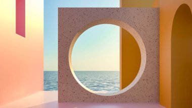 Bir binanın güzel bir mimarisinin 3D yansıması