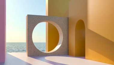 Bir binanın güzel bir mimarisinin 3D yansıması