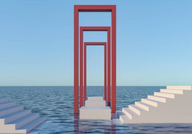 Bir binanın güzel bir mimarisinin 3D yansıması