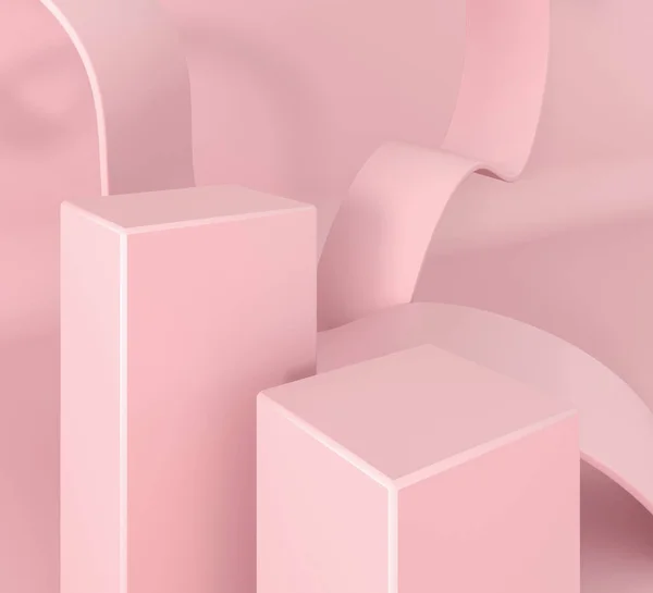 Dinamik dalga podyumu, kaide. Sakız tabağı. Pembe pastel arka plan reklamı. Platform, marka şablonu için sergi tabanı. Tatlı şekerler - 3D resimleme.