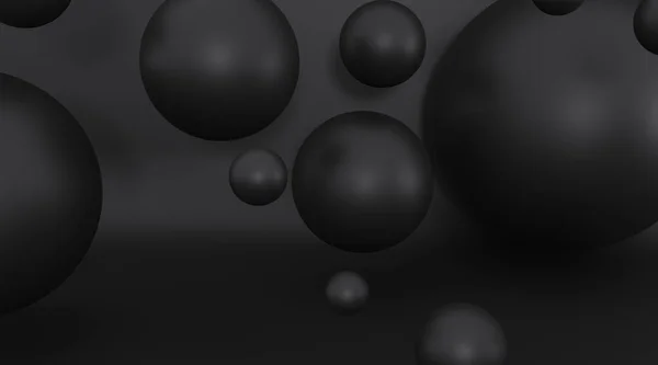 Las Perlas Negras Vuelan Espacio Esfera Mate Dispersa Aleatoriamente Bolas — Foto de Stock