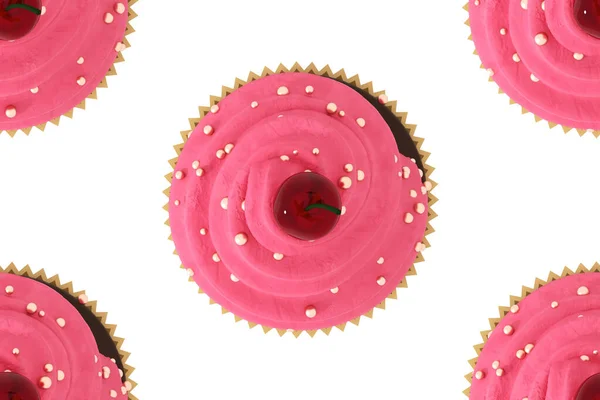 Muffins Nahtloses Muster Cupcakes Mit Vanillecreme Auf Weißem Hintergrund Render — Stockfoto
